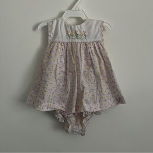 Vintage Peaches N Cream Floral Print Baby Girl Dress with Bloomers Size 12 Month